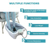 A white foot spa massager with blue silicone feet is shown next to a list of five health benefits.