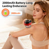 A woman is using a handheld electric cupping massager on her shoulder during a workout or relaxation session.