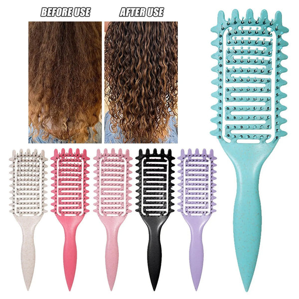 Ein Set aus drei Haarbürsten zur Lockendefinition, gezeigt vor und nach Gebrauch.