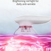 A device emitting red light penetrates the skin layer, shown above a magnified view of pink tissue.