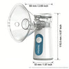 A white portable rechargeable nebulizer device with a clear mouthpiece shown from the side.