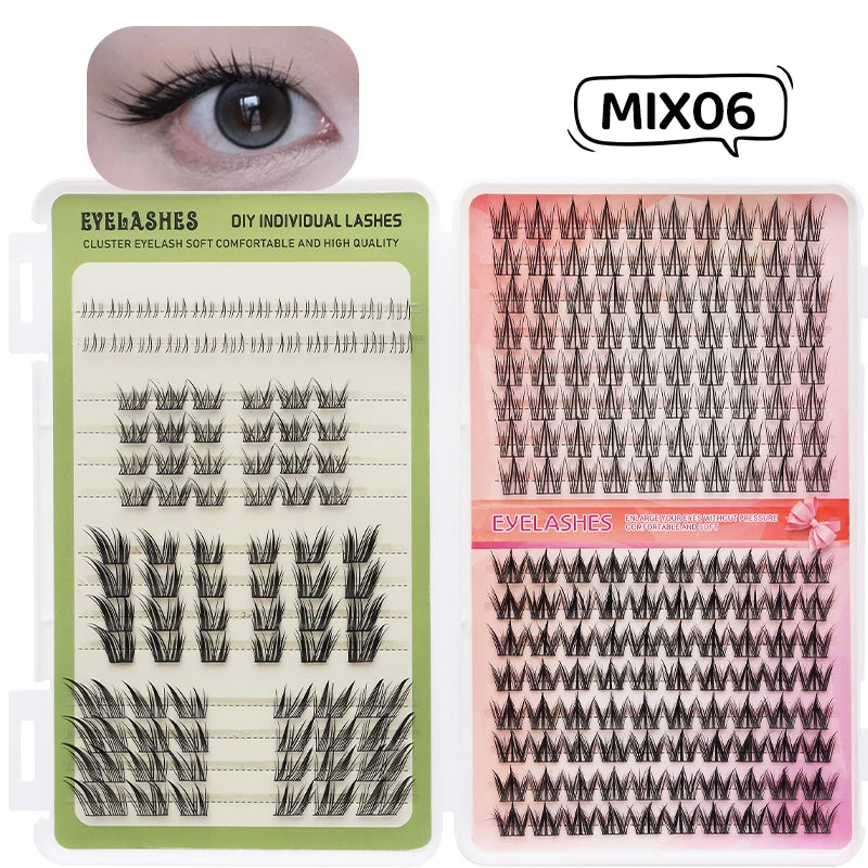 Une boîte d'extensions de cils DIY MIX06 avec divers styles et amas de cils.