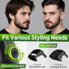 A pair of men models demonstrating a precision rechargeable beard trimmer with rotary wheel adjustment for short and long bea