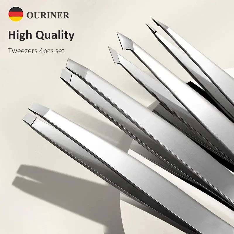 Precision Stainless Steel Eyebrow Tweezers Set (4 Pcs)
