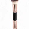 A precision double-ended makeup foundation brush set with rose gold handles and soft pink bristles.