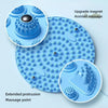 Blue magnetic foot massage mat showing various massage points and features like upgraded massage and extended protrusion.