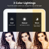 A tablet display shows three light settings Cool Natural and Warm with corresponding makeup usage suggestions.