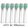 Six replacement toothbrush heads in white and green for WhiteGreen electric brushes