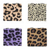 Four double-sided portable makeup mirrors featuring various leopard print patterns in black, beige, and purple.