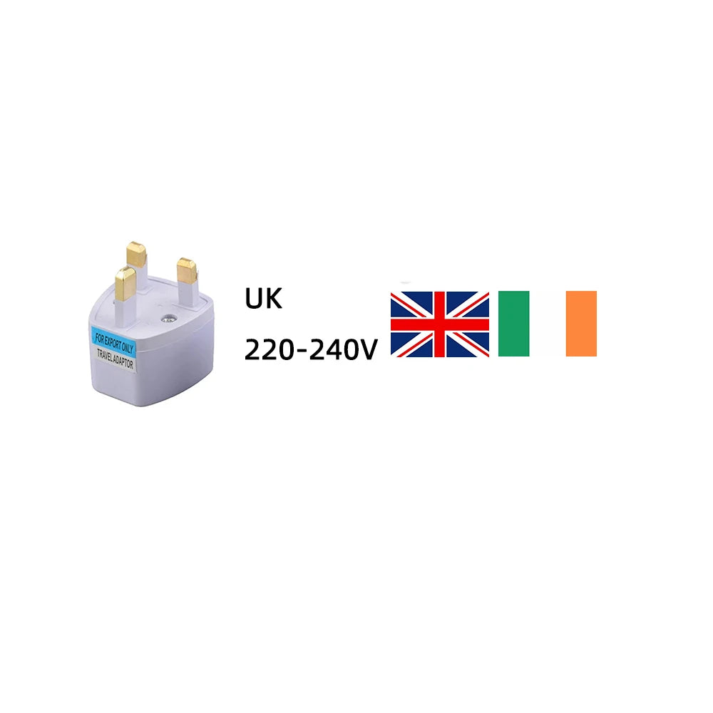 UK travel adapter for hair straightening comb, featuring a UK plug and 220-240V compatibility.