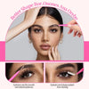 A woman is shown applying makeup to her face, demonstrating eyebrow and eyelash care.