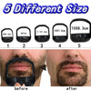 Before and after images showing a precision goat beard shaving template used on a man's face.