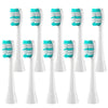 A pack of ten replacement toothbrush heads in teal and white.