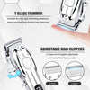 A set of adjustable hair clippers and a T blade trimmer for grooming and hair fading.
