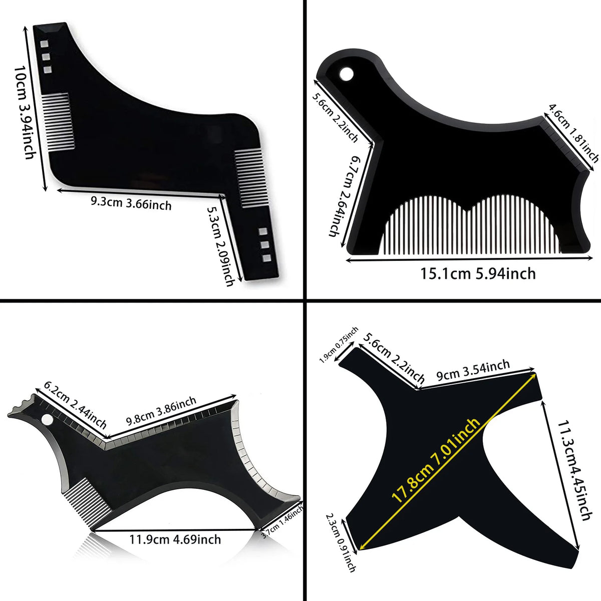 A set of professional beard shaping and styling tools including a comb and a shaping tool.