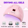 Pink acrylic gel curing lamp with 30s, 60s, and 90s settings for nail building gel and UV/LED gels
