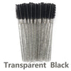 Un paquete de brochas desechables para pestañas en colores transparente y negro.