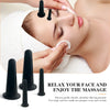 A woman is receiving facial cupping massage with silicone tools on her face.