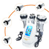 A white body slimming massager with four attachments for skin tightening and face toning is shown alongside the individual co