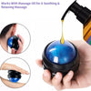 A hand is squeezing a blue massage ball, demonstrating the product used for soothing and relaxing massage.