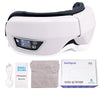 White portable Bluetooth eye massager device shown with accessories and packaging.