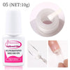 Botella de pegamento para uñas Mafanails Superstrong con cepillo blanco y aplicador.