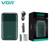 A VGR professional men's shaver set including a shaver, trimmer, and charging cable in a dark green box.
