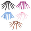 A collection of removable heatless hair curlers in black, purple, pink, and brown.