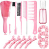 Set de 14 piezas de cepillos y peines para cabello, color rosa brillante.