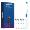 A box and white electric toothbrush with blue accents are shown, packaged as a deeper cleaner tool.