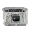 A light gray inflatable back heating support belt with a digital temperature display and control unit.