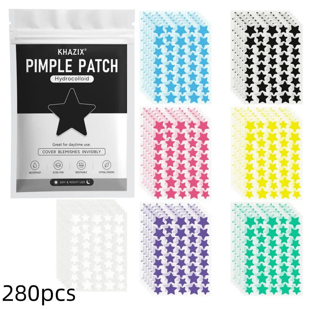 Pack of 280 pimple patches in various colors including black white pink and green