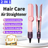 Pink 2-in-1 hair care air straightener with a black nozzle and styling tools shown on a white background