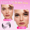 Before and after comparison showing a model's eyes with lash extensions