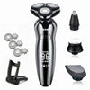 A sleek black precision rotary electric shaver for men and beard trimming shown with various attachments.