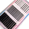 Présentation d'amas de cils pointus DIY pour extensions de cils de salon, montrant divers styles et longueurs.