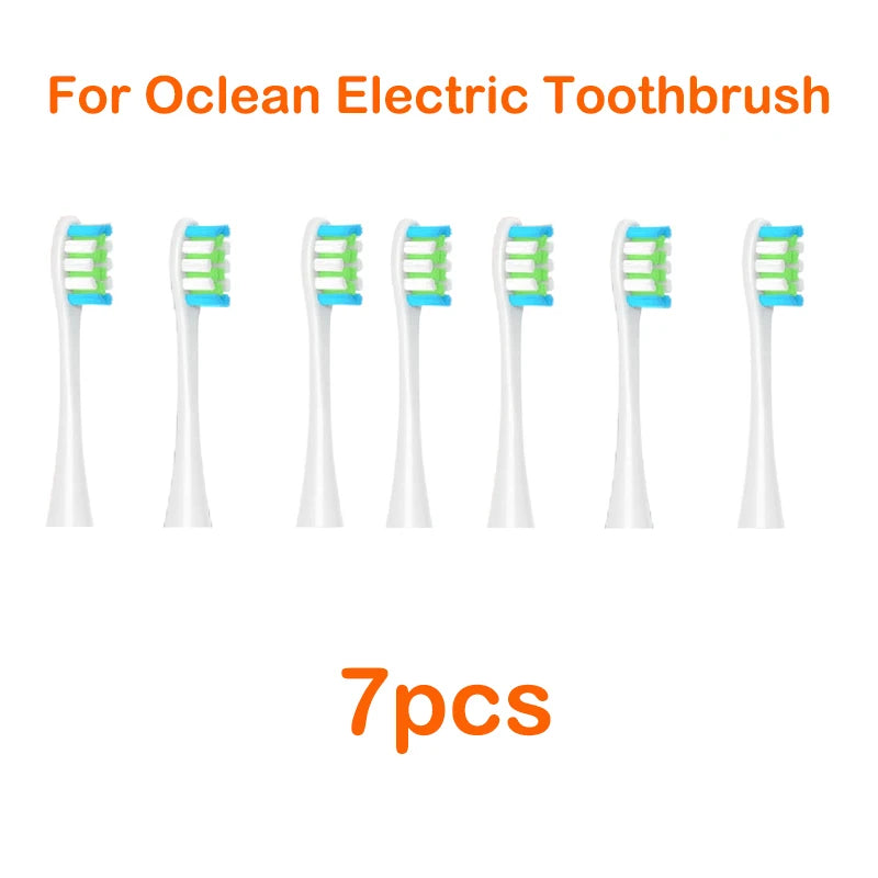 Seven replacement silicone bristles for an Ocean electric toothbrush.