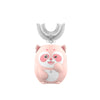 A pink panda-shaped electric toothbrush with a silver brush head and a white body.