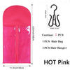 Hot Pink wig storage bag with a metal hanger for hair organization