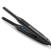 A black professional ceramic flat iron tool shown diagonally against a white background.