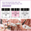 A set of Limegirl acrylic powder nail tips in pink, white, and clear for creating long-lasting sparkle nail tips.