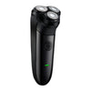 A black intelligent rechargeable electric shaver with multiple shaving heads.