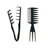 A black men's salon hair styling comb set with multiple teeth and a wide spacing bar.