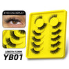 Yellow plastic tray containing 10 pairs of black false eyelashes with a 12mm length.