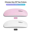 Two versions of a SUNmini UV LED nail dryer lamp are shown in pink and white colors.