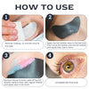 Instructions for using reusable silicone lash lift shield eye pads to apply perm lotion and complete the look