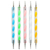A set of six professional nail art tools in various colors including blue, green, pink, and yellow.