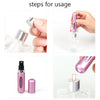 Steps for usage showing how to use a refillable mini perfume atomizer set