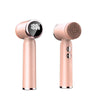 A pink ultrasonic facial cleansing brush with a round head and a cylindrical body.