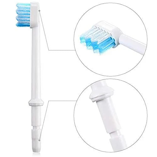 Replacement tips and nozzles for a water flosser device shown in various views.
